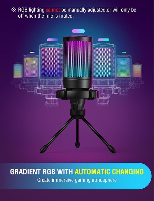 A6V RGB Kondensator Gaming Mikrofon til PC, Kardioid, Hurtig Mute, Gain-knap - Sort