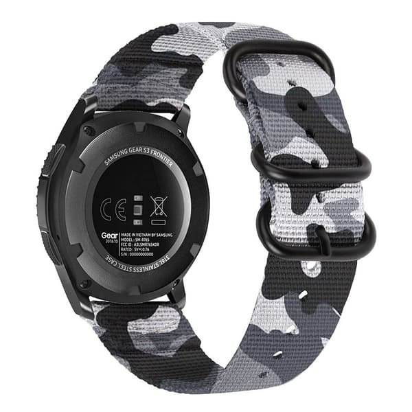 Nylonarmband för Samsung Galaxy Watch 4 & Huawei GT 4, kamouflagegrå, justerbart, andningsbart, modell 2