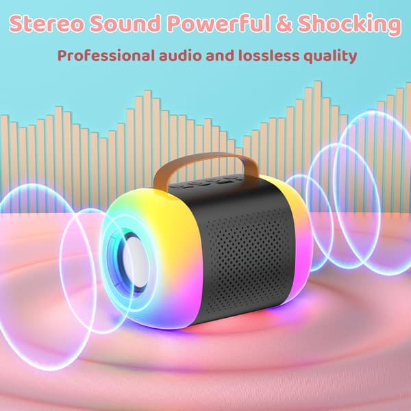 Bærbar Bluetooth Karaoke Maskin med 2 Trådløse Mikrofoner, LED Lysshow, for Barn og Voksne