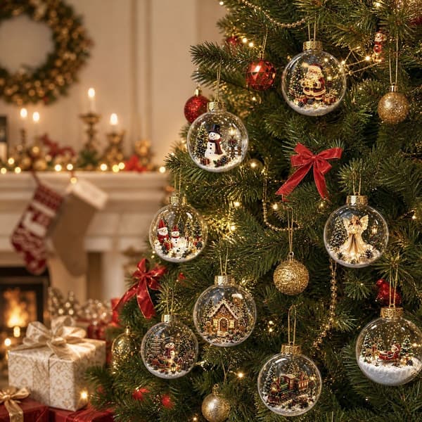 Julekalender Blind Box, Akryl Snøscene Ornament, Treanhengere Gave