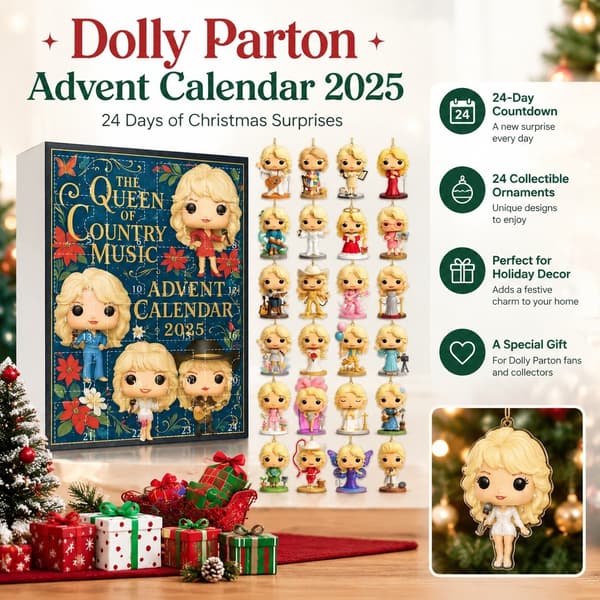 Dolly Parton Julekalender 2025, 24-dagers nedtelling til jul blind boks, akrylpynt