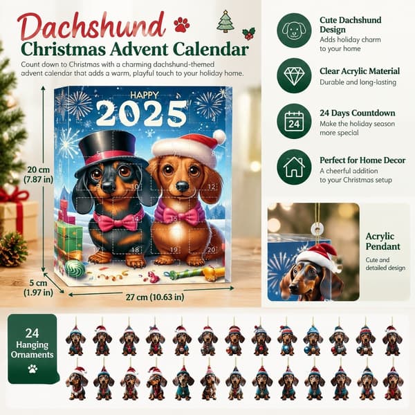 Dachshund julekalender, stil C, akryl nedtellingdekorasjon for hjemmet