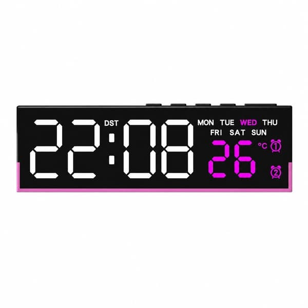 LED digital vekkerklokke med termometer, kalender, ukevisning, moderne minimalistisk 6681 black shell pink lamp