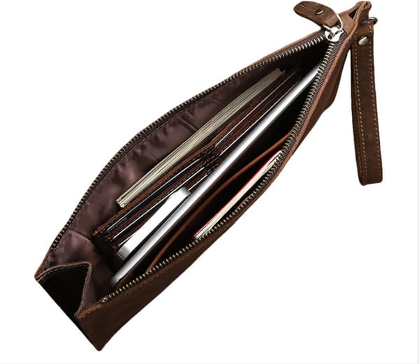 Vintage Läderclutch, Kaffe, Kohud, Premium Handgjord, Rymlig