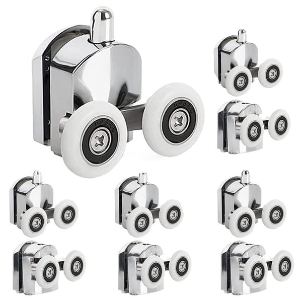 Brusedørsruller Sæt med 8, Grå, 4 Top & 4 Bund, Plast & Rustfrit Stål, 4-6mm Glas