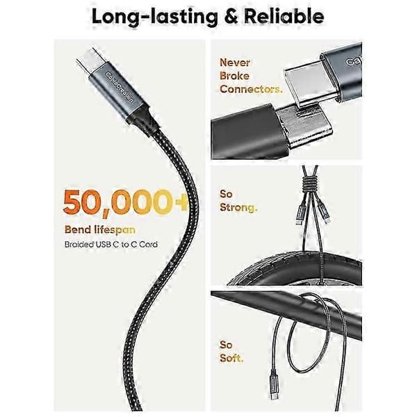 CABLECREATION CC1304 1,83 m Type-C till Type-C 240W Snabbladdningskabel Nylonflätad Datakabel