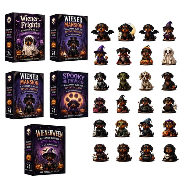 Wienerween Halloween Hund Blind Boks, Gravhund Akryl Vedhæng, Julekalender