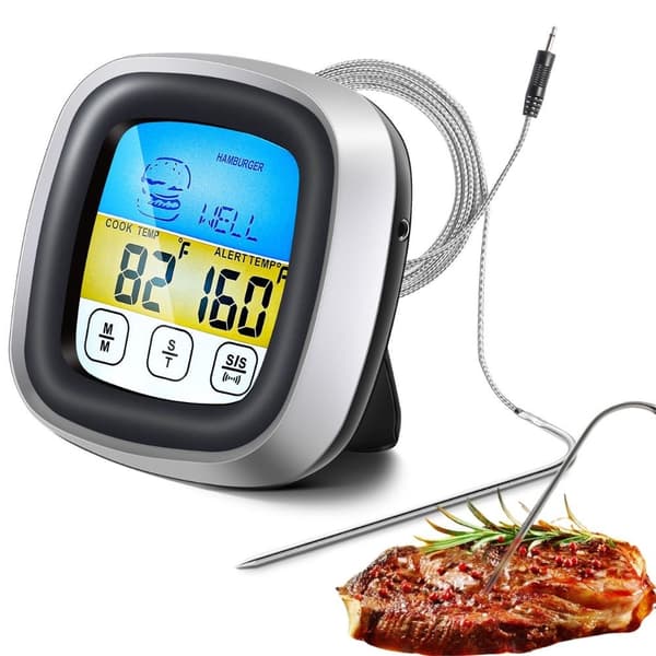 Digitalt køkkentermometer til kødgrillning, -50°C til 300°C, rustfri stålsonde, timer