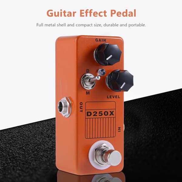 D250X Mini Overdrive Preamp Gitarr Effektpedal, True Bypass, Orange, Metall, Kompakt