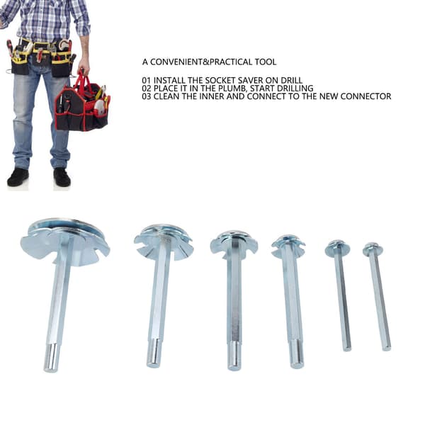 PVC Socket Saver Sett, 6-deler, Høyhastighetsstål, Rørleggerkoblingssparerbit