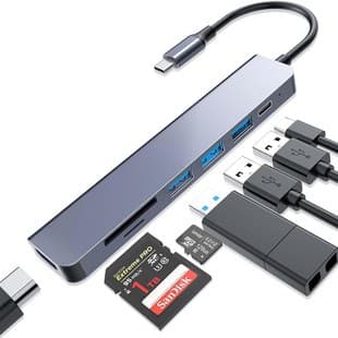 7-i-1 USB C-hub, HDMI, USB, for telefon, bærbar PC og Switch