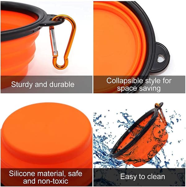 Sammenklappelig bærbar hundeskål til katte og hunde, foder- og vandskål til kæledyr med karabinhage Orange Medium(650ML)