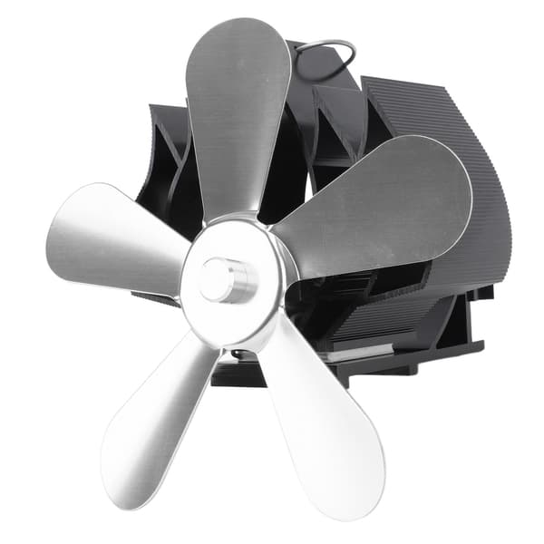 Vægmonteret varmefyret pejsventilator, 5 blade, brændeovnsventilator, sølv