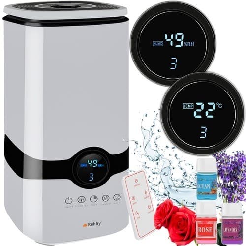 Luftfuktare & Diffuser, 4L, Tyst Drift, Nattlampa, Aromaterapi, för Hemmakontor