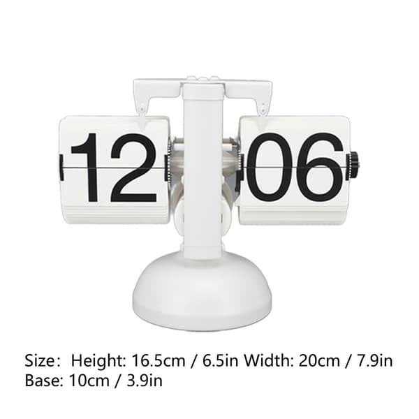 Retro Flip Ur, Store Tal, Batteridrevet, 304 Rustfrit Stål, Bordmodel, 24 Timer, Helt Hvid