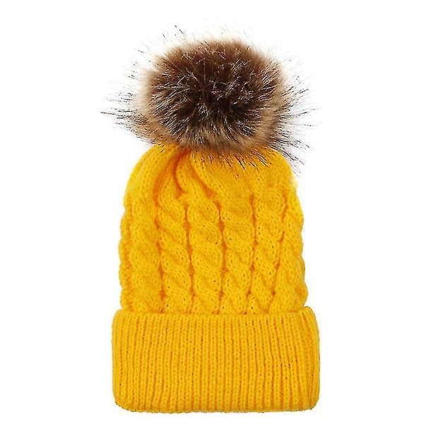Matchende lue for foreldre og barn, vinterlue for ski Yellow Baby