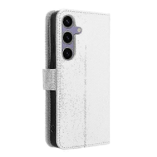 Mobilskal i läder med diamantstruktur White For Samsung Galaxy S25 5G