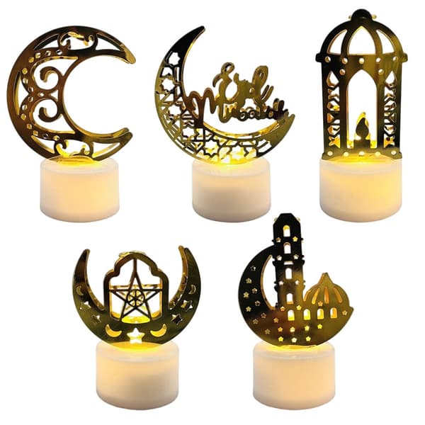 LED Eid Ramadan Stearinlys, 5-pak, Muslimsk Dekorationspynt, Festartikler