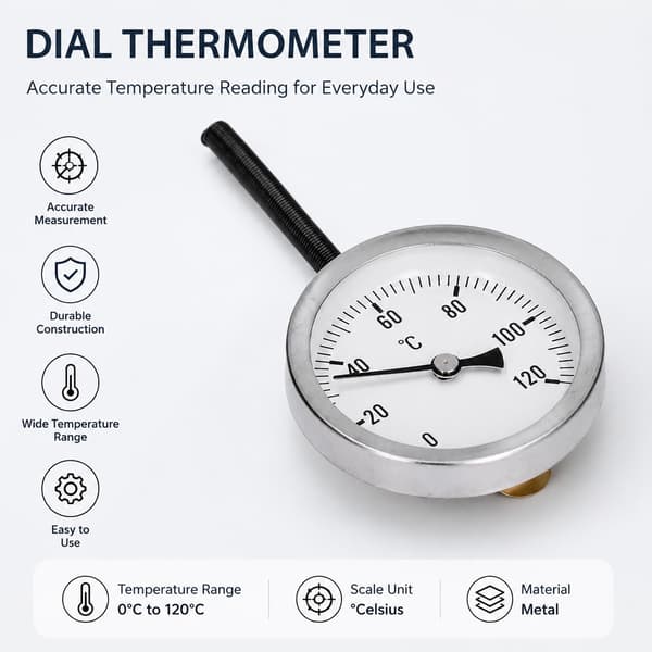 63 mm BBQ Grilltermometer, Bimetallisk Rustfrit Stål, 0-120℃, Høj Nøjagtighed, Let Aflæselig