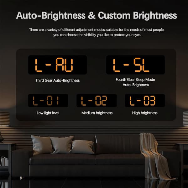 Digital väckarklocka 9,5\" stor LED-display, minnesbackup, hem, orange