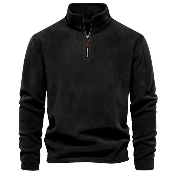 Herre Fleece Pullover 1/4 Lynlås Sweatshirt, Høj Hals, Varm, Tyk, Arbejdsjakke, Sort