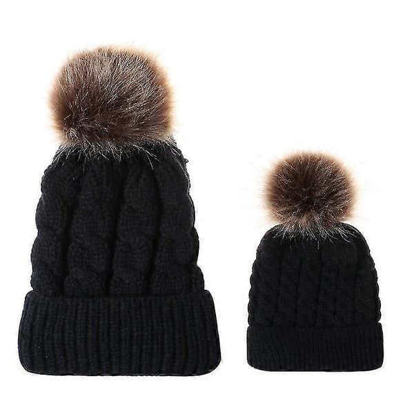 Matchande mössa för förälder och barn, vinter skidmössa Black Baby