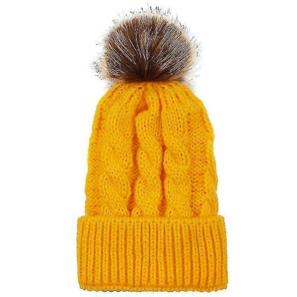 Matchende hue til forældre-barn, mor og børn, vinter skihat Yellow Mother