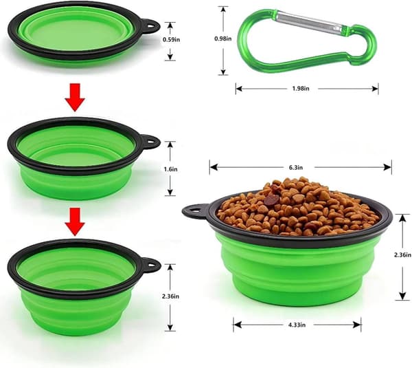 Sammenklappelig bærbar hundeskål til katte og hunde, foder- og vandskål til kæledyr med karabinhage green Small(350ML)