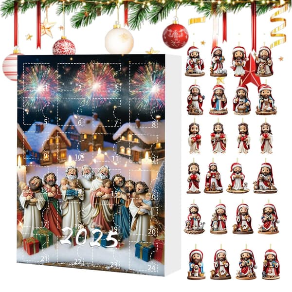 Akryl Jesus Julekalender 2025, 2D Ornament Anheng for Vindu, Bil, Hagepynt E