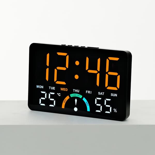 LED Digital Väckarklocka, Temperatur- och Luftfuktighetsdisplay, Stor Skärm, Väggmontering eller Bordsmodell, Modern Gh9007 white shell green light