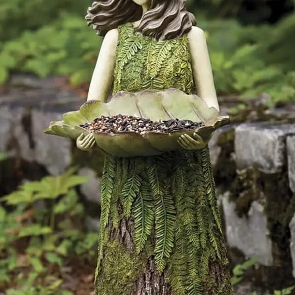 Fehave-statue med fuglefoderbræt, harpiksornament, plænekunstskulptur til udendørs indretning