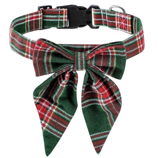 Julehalsbånd til hunde med butterfly, nylon, rød og sort plaid, justerbart, store hunde