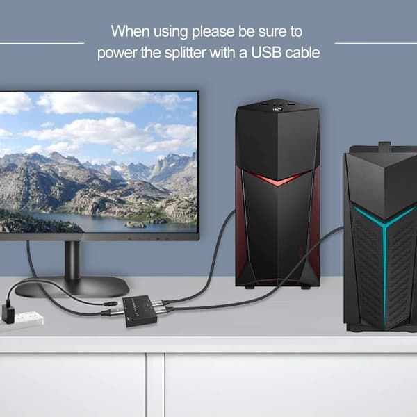 DisplayPort 8K DP 1.4 dubbelriktad väljarlåda, 2-portars switchsplitter för dubbla skärmar, stöder 8K@30Hz 4K@120Hz, svart