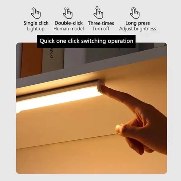 LED bevegelsessensorlys, 30 cm, 3 lysstyrkenivåer, USB oppladbart, for skap, garderobe, trapper
