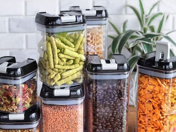 Kökburkar Set om 7, Lufttät Lås för Pasta & Torrförvaring, Klar Plast