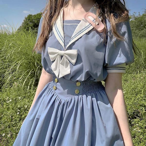 Cosplay Kjole Studenterstil DARK-BLUE XL
