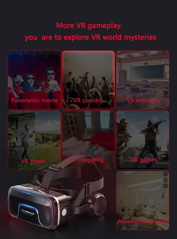 VR-hodesett 3D Virtual Reality-briller, justerbart hodebånd, oppslukende opplevelse G04E