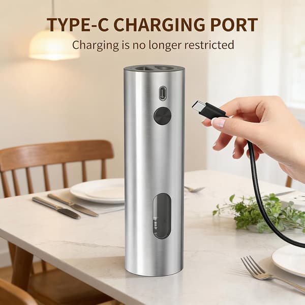 Elektrisk salt- og peberkværnsæt, USB-C genopladeligt, 6 niveauer, 110 ml, 2-pak