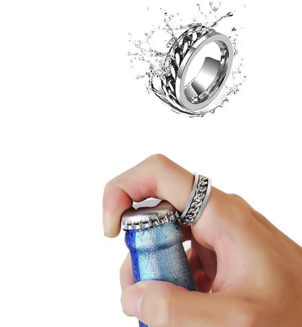 Anti-stressring med flaskeåbner, sølv, 20,7 mm, rustfrit stål, fidget spinner