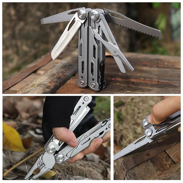 440A rustfrit stål multiværktøj, foldbart, selvlåsende, sølv, 16 cm, til camping, vandreture, fiskeri