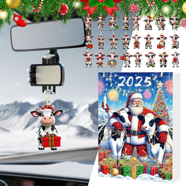 24-dagars nedräkningskalender med ko-tema, adventskalender i akryl, stil D