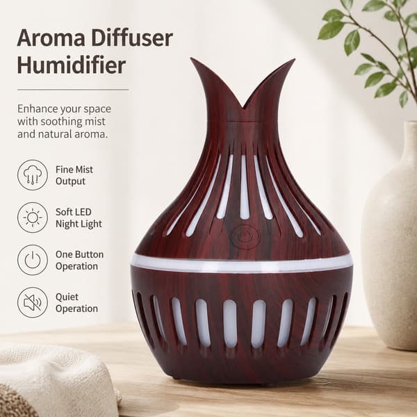 300 ml USB-luftfugter, aromaterapi-diffuser med træårer og LED-lys, 5V 1A
