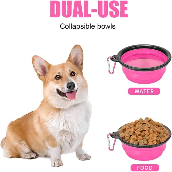 Sammenklappelig bærbar hundeskål til katte og hunde, foder- og vandskål til kæledyr med karabinhage Pink Small(350ML)
