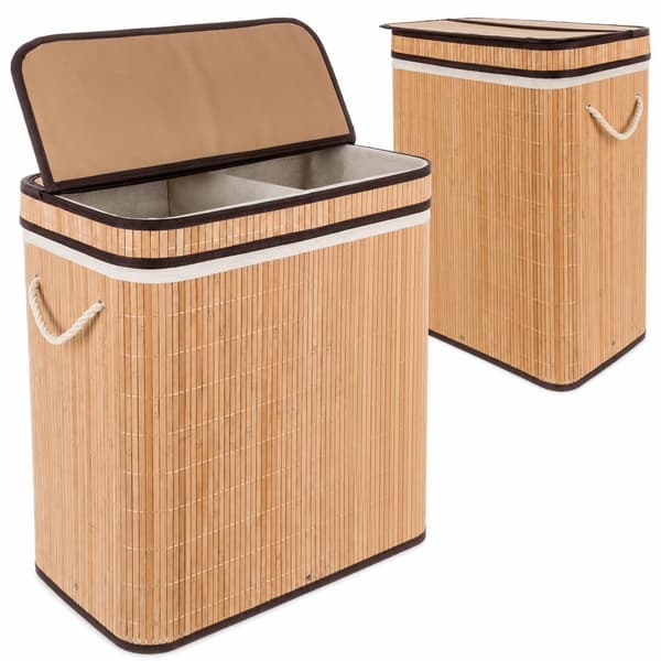 Klesvasksorterer i bambus, 2 rom, 100L, stor kapasitet, holdbar