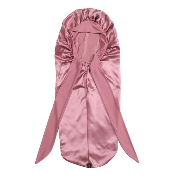 Satinsovluva med rosett, rosa guld, justerbar, mjuk polyester, anti-friss hårbonnet