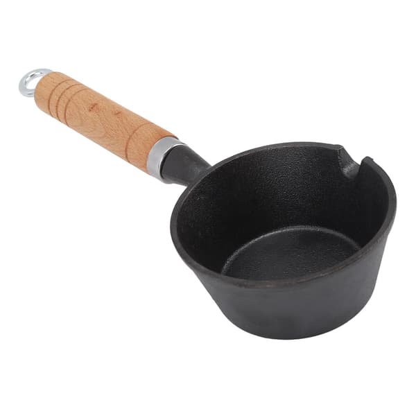 Mini stekepanne i støpejern for egg, forhåndskrydret, solid trehåndtak, 11x5cm, innendørs og utendørs