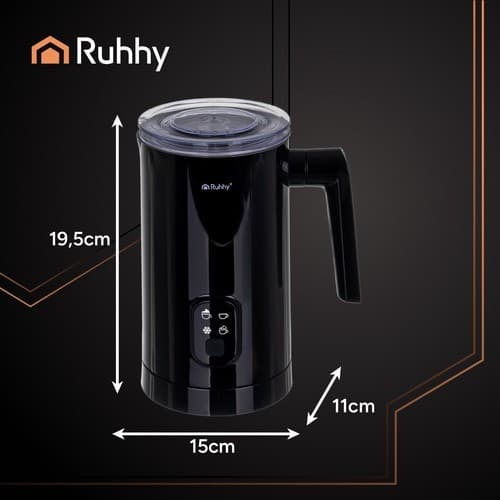 Elektrisk mælkeskummer, sort, 400W, 160ml skumning 350ml opvarmning, rustfrit stål, non-stick, til cappuccino latte