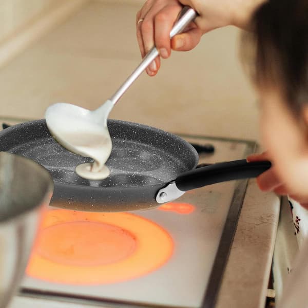 24 cm 4-hullers opdelt nonstick mini morgenmadspande, grå, til gas- og elkomfurer