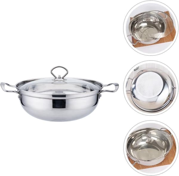 Rostfri kastrull 26cm med glaslock, enkelbottnad soppgryta kompatibel med induktionshällar
