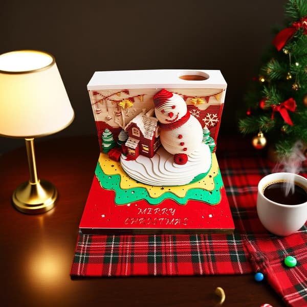 3D Jul Snögubbe Rivkalender, Skrivbordskulptur Anteckningsblock för Hemmakontor